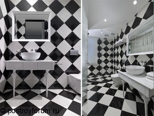 дизайн ванной комнаты черно белой